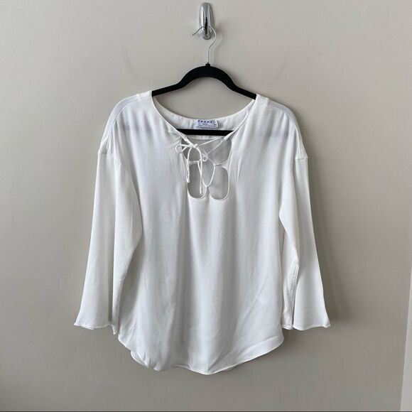 FRAME-MIRRORED Lace Up Off White Blouse (Size:Small) - Picture 2 of 9